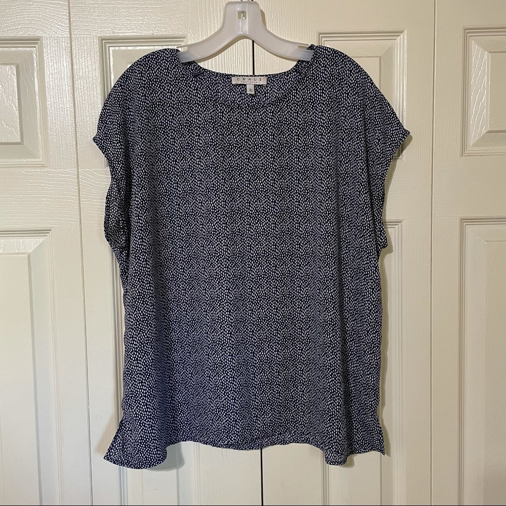Blue and white chiffon blouse